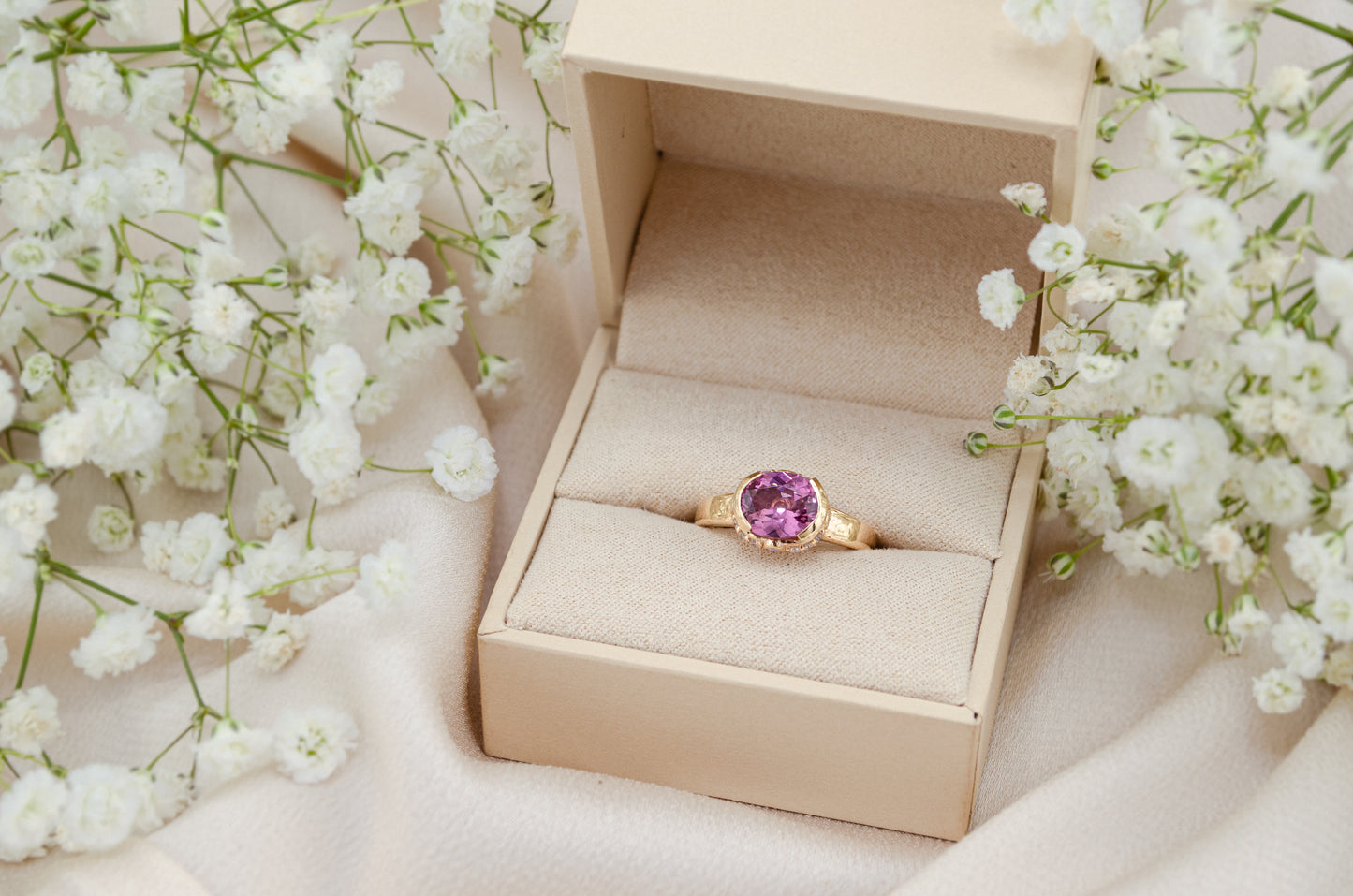 Lotus Garnet and Diamond Ring - One-of-a-Kind