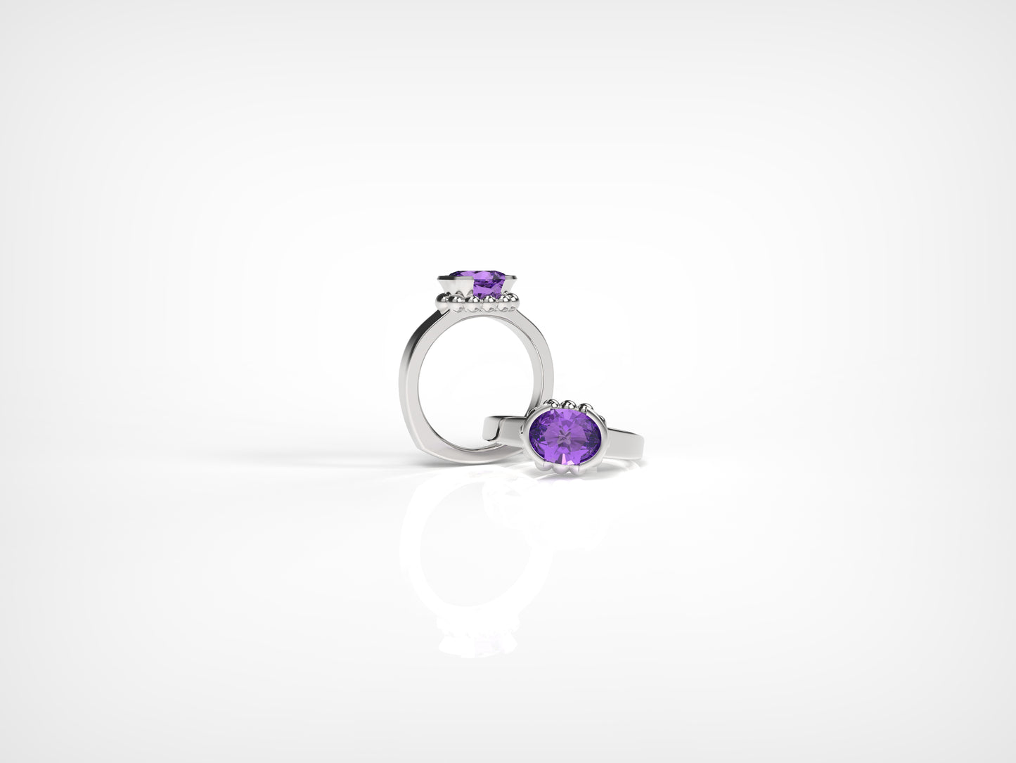 Beaded collar Amethyst ring - One-of-a-kind