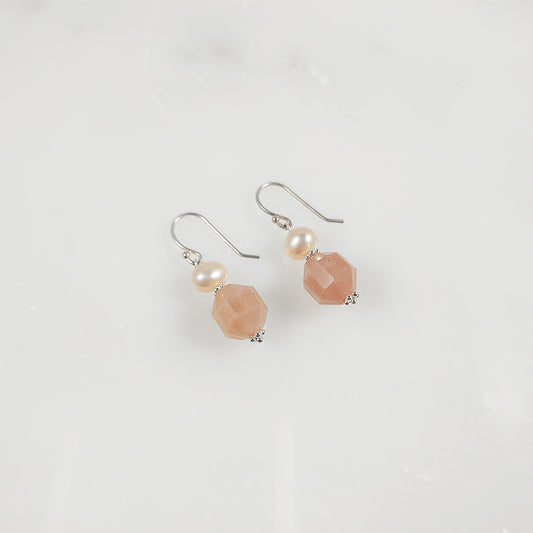 Peach Moonstone and Pearl Earrings