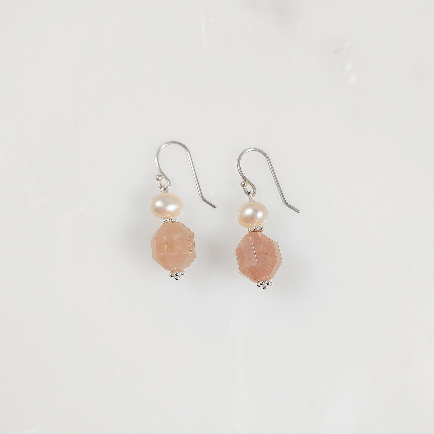 Peach Moonstone and Pearl Earrings