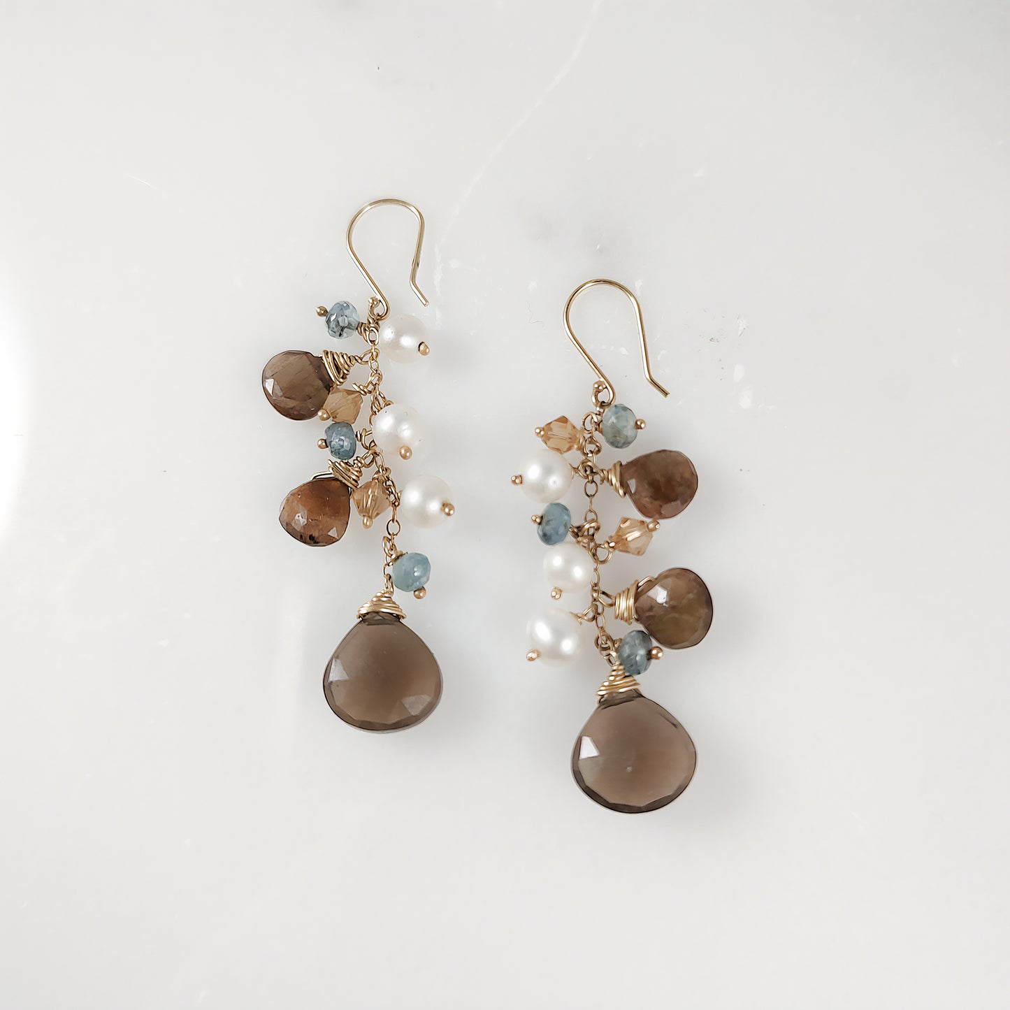 Smoky Quartz 14KY Drop Earrings