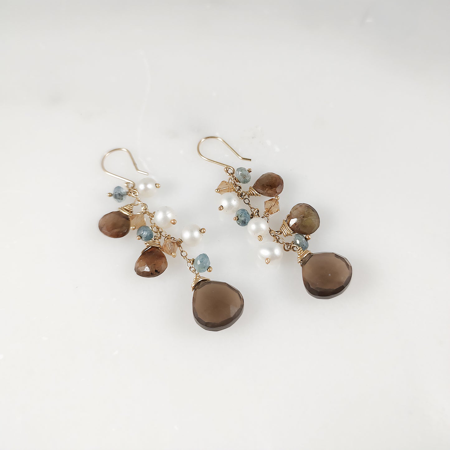 Smoky Quartz 14KY Drop Earrings