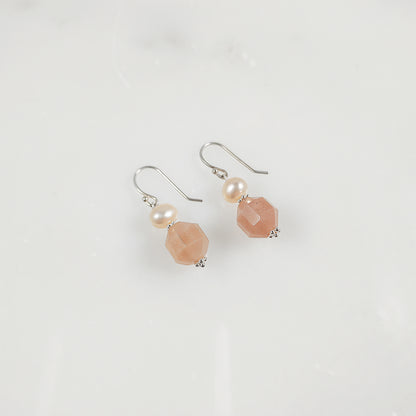 Peach Moonstone and Pearl Earrings