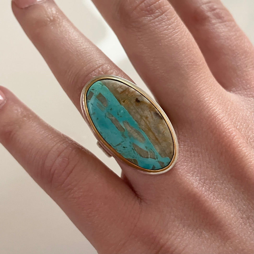One-of-a-Kind Royston Turquoise Sterling and 18KY Ring