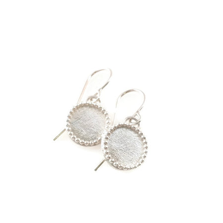 Brushed Disc Earrings with beaded edge